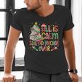 Book Tree All Is Calm Said No Teacher Ever Christmas Men's V-Neck T-Shirt