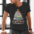 All Booked For Christmas Book Tree Lights Christmas Library Men's V-Neck T-Shirt All Booked For Christmas Book Tree Lights Christmas Library Men's V-Neck T-Shirt