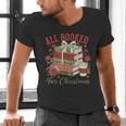 All Booked For Christmas Coquette Xmas Book Club Book Lovers Men's V-Neck T-Shirt