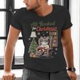 All Booked For Christmas Cute Bookish Cat Lover Men's V-Neck T-Shirt