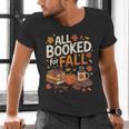 All Booked For Fall Pumpkin Books Thanksgiving Autumn Leaves Men's V-Neck T-Shirt
