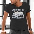 Books Are My Favorite People Cat With Coffee Mug Book Lovers Men's V-Neck T-Shirt Books Are My Favorite People Cat With Coffee Mug Book Lovers Men's V-Neck T-Shirt