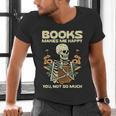 Books Make Me Happy Skeleton Read Reading Librarian Book Men's V-Neck T-Shirt