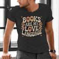 Books Are My Love Language Retro Groovy 70s Book Lover Men's V-Neck T-Shirt Books Are My Love Language Retro Groovy 70s Book Lover Men's V-Neck T-Shirt