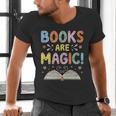 Books Are Magic Whimsical Retro Bookworm Men's V-Neck T-Shirt Books Are Magic Whimsical Retro Bookworm Men's V-Neck T-Shirt
