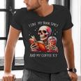 I Like My Books Spicy And My Coffee Icy Skeleton Men's V-Neck T-Shirt