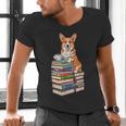 Bookworm Corgi Reading Books Drinking Coffee Dog Lover Men's V-Neck T-Shirt Bookworm Corgi Reading Books Drinking Coffee Dog Lover Men's V-Neck T-Shirt