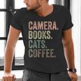 Camera Books Cats And Coffee Lover Photography Men Women Men's V-Neck T-Shirt