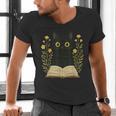 Cat Reading Book Flowers Men's V-Neck T-Shirt Cat Reading Book Flowers Men's V-Neck T-Shirt