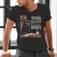 Cats And Books Book & Cat Lover Easily Distracted By Men's V-Neck T-Shirt Cats And Books Book & Cat Lover Easily Distracted By Men's V-Neck T-Shirt