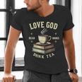 Christian Bookworm Love God Read Books Drink Tea Men's V-Neck T-Shirt