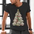 Christmas Book Tree Teacher Book Lover Xmas Librarian Men's V-Neck T-Shirt Christmas Book Tree Teacher Book Lover Xmas Librarian Men's V-Neck T-Shirt