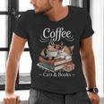 Coffee Cats And Books Cozy Calico Reader Love Cute Cat Men's V-Neck T-Shirt