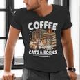 Coffee Cats And Books Cats And Reading Lovers Men's V-Neck T-Shirt Coffee Cats And Books Cats And Reading Lovers Men's V-Neck T-Shirt