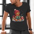 Cozy Gingerbread Christmas Reading Book Xmas Snowflakes Fall Men's V-Neck T-Shirt