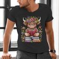 Cute Baby Highland Cow With Reading Book Bookworm Men's V-Neck T-Shirt Cute Baby Highland Cow With Reading Book Bookworm Men's V-Neck T-Shirt