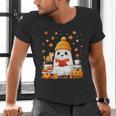 Cute Beanie Ghost Bookworm Cozy Book Reading Halloween Men's V-Neck T-Shirt Cute Beanie Ghost Bookworm Cozy Book Reading Halloween Men's V-Neck T-Shirt