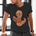 Cute Bookworm Worm Reading Book Glasses Nerdy Men's V-Neck T-Shirt
