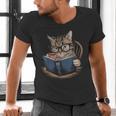 Cute Cat Reading Books With Tea Men's V-Neck T-Shirt