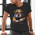 Cute Dog English Bulldog Reading Book Men's V-Neck T-Shirt Cute Dog English Bulldog Reading Book Men's V-Neck T-Shirt