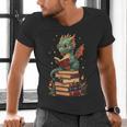 Cute Dragon Reading Book Bookworm Dragons And Books Men's V-Neck T-Shirt