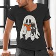 Cute Ghost Cat Reading Book Spooky Season Halloween Costume Men's V-Neck T-Shirt