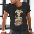 Cute Giraffe With Book Floral Bookworm Librarian Book Lover Men's V-Neck T-Shirt Cute Giraffe With Book Floral Bookworm Librarian Book Lover Men's V-Neck T-Shirt