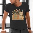 Cute Kawaii Cat Books Flowers Men's V-Neck T-Shirt