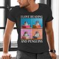 Cute Penguin Reading Book School Librarian Teacher Student Men's V-Neck T-Shirt