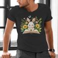Cute Rabbit And Book Women Girls Reading Book Rabbit Lover Men's V-Neck T-Shirt