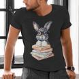 Cute Reading Bunny With Glasses Books Reader Book Bookworm Men's V-Neck T-Shirt