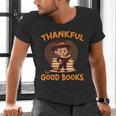 Cute Thanksgiving Teacher Librarian Thankful Reading Books Men's V-Neck T-Shirt