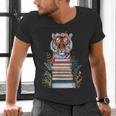 Cute Tiger With Book Floral Bookworm Librarian Book Lover Men's V-Neck T-Shirt