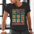 DCC Many Faces Of Mordecai Grid Gamer Series Book Men's V-Neck T-Shirt DCC Many Faces Of Mordecai Grid Gamer Series Book Men's V-Neck T-Shirt