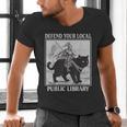 Defend Your Local Library Knight Cat Rider Book Lover Men's V-Neck T-Shirt Defend Your Local Library Knight Cat Rider Book Lover Men's V-Neck T-Shirt