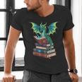 Dragon Reading Books Fantasy Lovers Mythical Creatures Men's V-Neck T-Shirt Dragon Reading Books Fantasy Lovers Mythical Creatures Men's V-Neck T-Shirt