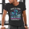 Dragon Reading Just A Girl Who Loves Dragons And Books Men's V-Neck T-Shirt Dragon Reading Just A Girl Who Loves Dragons And Books Men's V-Neck T-Shirt