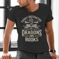 Easily Distracted By Books & Dragons Bookworm Reading Men's V-Neck T-Shirt