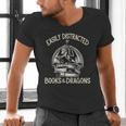 Easily Distracted By Books And Dragons Book Dragon Lover Men's V-Neck T-Shirt