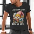 Easily Distracted By Books And Gnomes Book Reading Gnome Men's V-Neck T-Shirt Easily Distracted By Books And Gnomes Book Reading Gnome Men's V-Neck T-Shirt