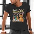 Easily Distracted By Cats And Books Book & Cat Lover Men's V-Neck T-Shirt