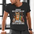Easily Distracted By Cats And Books Book Lover Cat Men's V-Neck T-Shirt Easily Distracted By Cats And Books Book Lover Cat Men's V-Neck T-Shirt