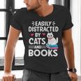 Easily Distracted By Cats And Books Cute Cat And Book Lovers Men's V-Neck T-Shirt Easily Distracted By Cats And Books Cute Cat And Book Lovers Men's V-Neck T-Shirt