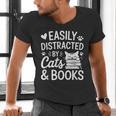 Easily Distracted By Cats And Books Reading Apparel Men's V-Neck T-Shirt