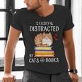 Easily Distracted By Cats And Books Reading Lover Bookish Men's V-Neck T-Shirt