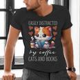 Easily Distracted By Coffee Cats And Books Men's V-Neck T-Shirt