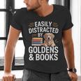 Easily Distracted By Goldens & Books Golden Retriever Dog Men's V-Neck T-Shirt