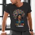 Education Is Freedom History Month Teacher Books Afro For Men Women Men's V-Neck T-Shirt Education Is Freedom History Month Teacher Books Afro For Men Women Men's V-Neck T-Shirt