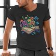 Enchanted Open Book With Blooming Flowers Men's V-Neck T-Shirt