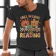 Fall In Love With Reading Autumn Pumpkin Teacher Book Lover Men's V-Neck T-Shirt